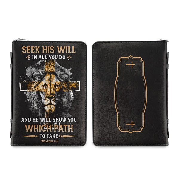 Christianart Bible Cover, He Will Show You Which Path To Take Proverbs 3 6 Lion, Personalized Gifts for Pastor, Gifts For Women, Gifts For Men. - Christian Art Bag