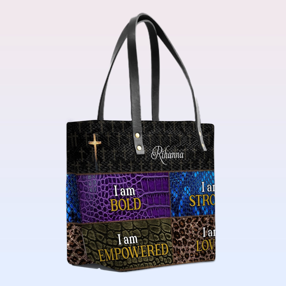 Personalized Leather Tote Bag with Bible Verses – boldness, strength, and faith | CHRISTIANARTBAG Leather TOTE Bag