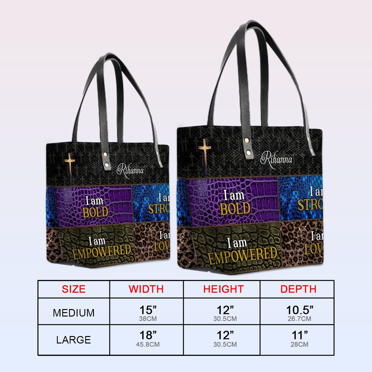 Personalized Leather Tote Bag with Bible Verses – boldness, strength, and faith | CHRISTIANARTBAG Leather TOTE Bag
