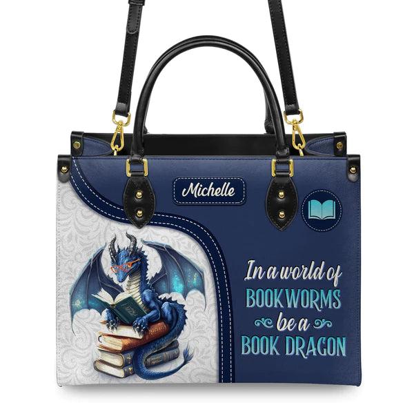 Christianartbag Handbags, In A World Of Bookworms Be A Book Dragon, Handbag Design, Monogram Leather Handbag, Gifts for Women, CABLTB04271223. - Christian Art Bag
