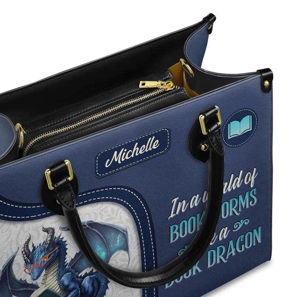 Christianartbag Handbags, In A World Of Bookworms Be A Book Dragon, Handbag Design, Monogram Leather Handbag, Gifts for Women, CABLTB04271223. - Christian Art Bag