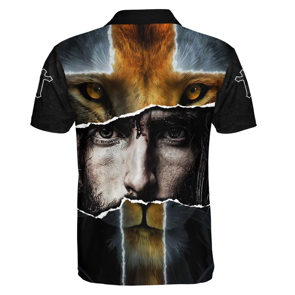 Christianartbag Polo Shirt, Jesus Picture And Lion Polo Shirt, Christian Shirts & Shorts, CABPLS02270723 - Christian Art Bag