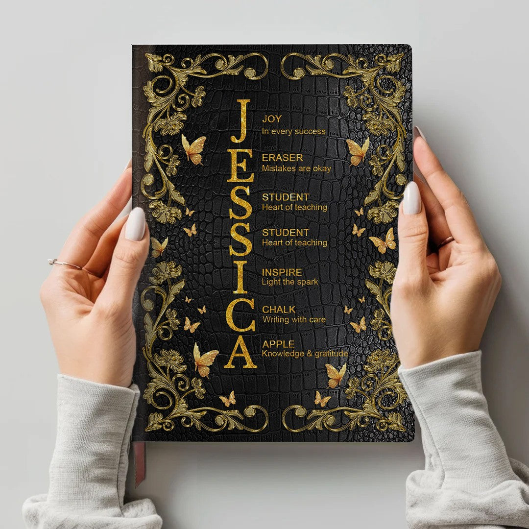 Personalized Leather Notebook for Teachers - Custom Name & Career Acrostic Alphabet Gift