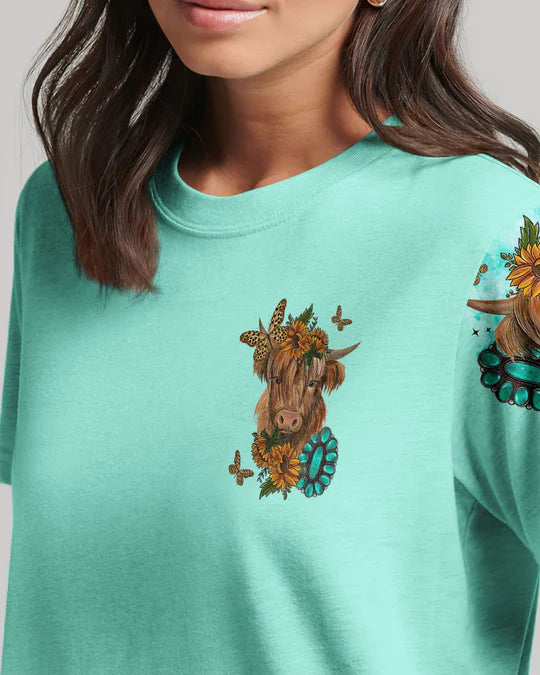 Christianartbag 3D T-Shirt For Women, Living Life Somewhere Between Jesus Cow Women's All Over Print, Christian Shirt, Faithful Fashion, 3D Printed Shirts for Christian Women, CABWTS01200923. - Christian Art Bag