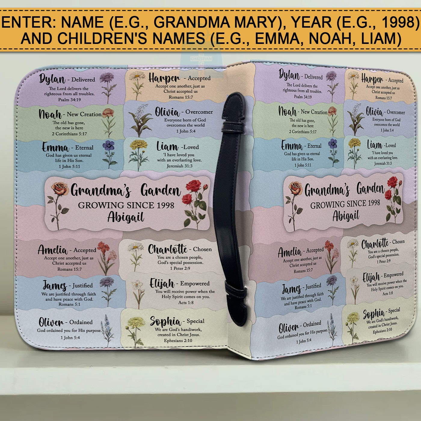 CHRISTIANARTBAG Bible Cover - A Meaningful Gift for Moms & Grandmas - A Special Christian Gift for Moms - Mother’s & Grandma’s Garden Personalized Bible Cover, CABBBCV01280325