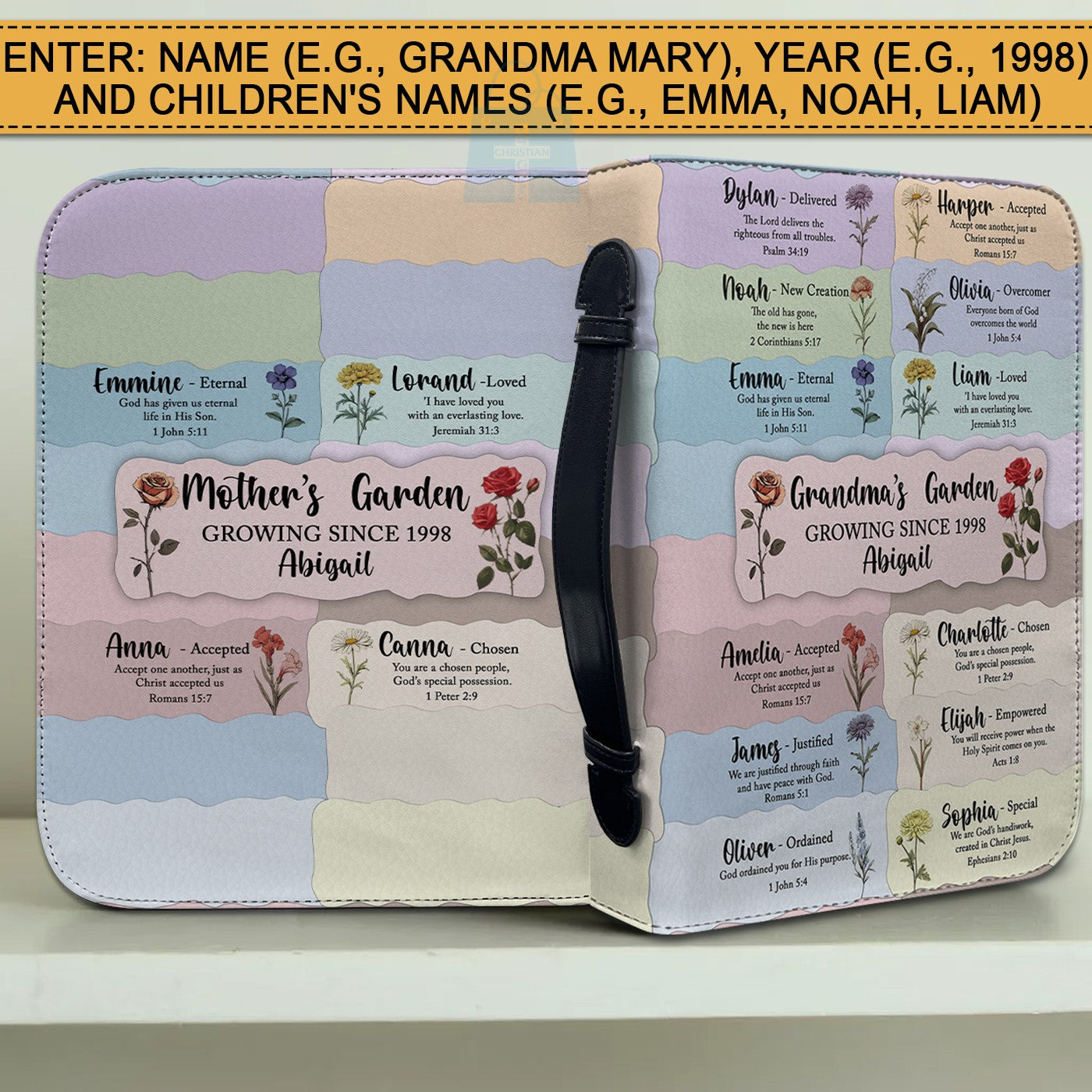 CHRISTIANARTBAG Bible Cover - A Meaningful Gift for Moms & Grandmas - A Special Christian Gift for Moms - Mother’s & Grandma’s Garden Personalized Bible Cover, CABBBCV01280325