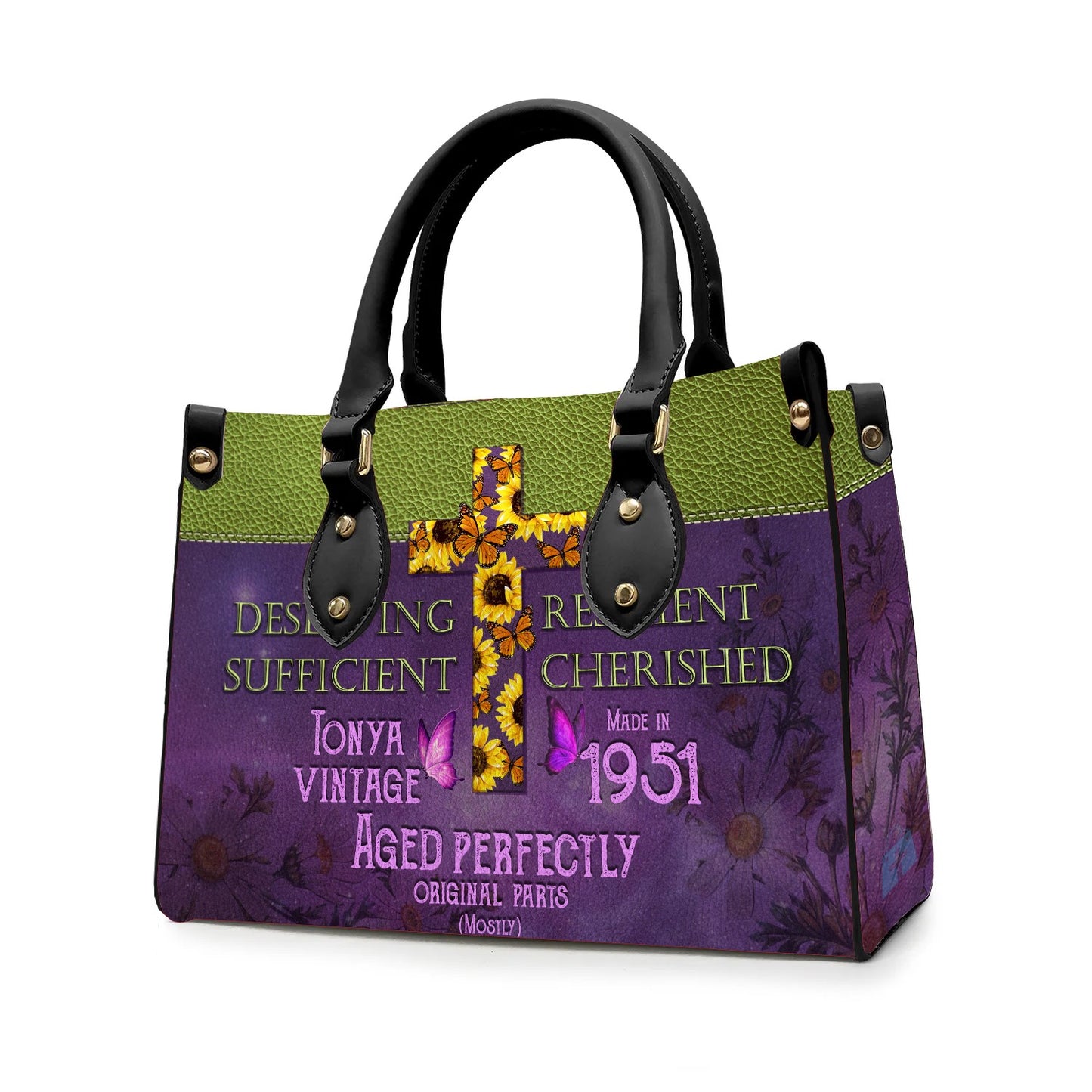 Christianartbag Handbags, Deserving Resilient Sufficient Cherished Leather Handbag, Butterfly Flower Leather Handbag, Design Handbag, Gifts for Women, CABLTB01041123. - Christian Art Bag