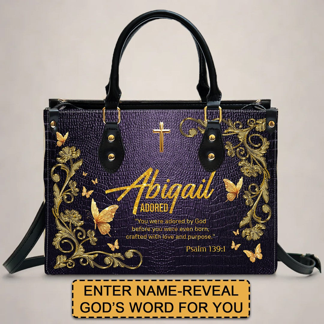 Personalized Christian Leather Handbag with Free Clutch – Custom Name & Bible Verse Meaning – Luxury Faith Gift for Women