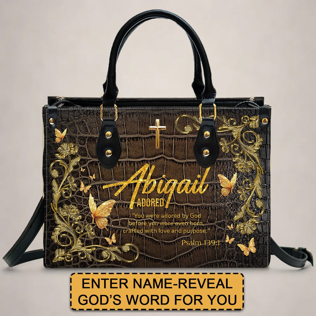 Personalized Christian Leather Handbag with Free Clutch – Custom Name & Bible Verse Meaning – Luxury Faith Gift for Women