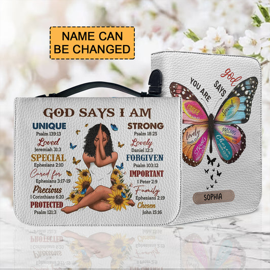 Christianartbag Bible Cover, God Says I Am Personalized Bible Cover, Personalized Bible Cover, Purple Bible Cover, Christmas Gift, CABBBCV02170923. - Christian Art Bag