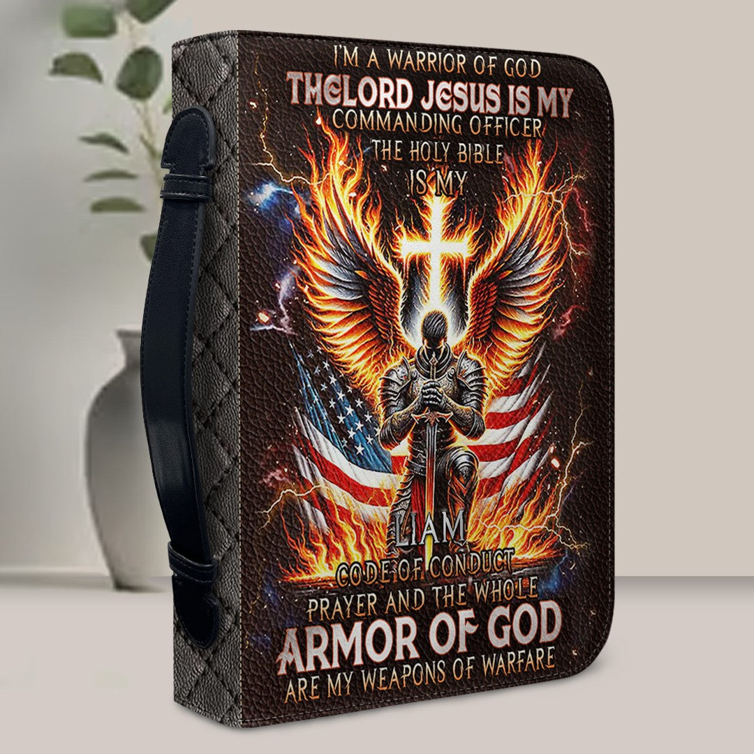 Elegant Floral Personalized Bible Cover for Men – I'm A Warrior Of God – Custom Name – CHRISTIANARTBAG