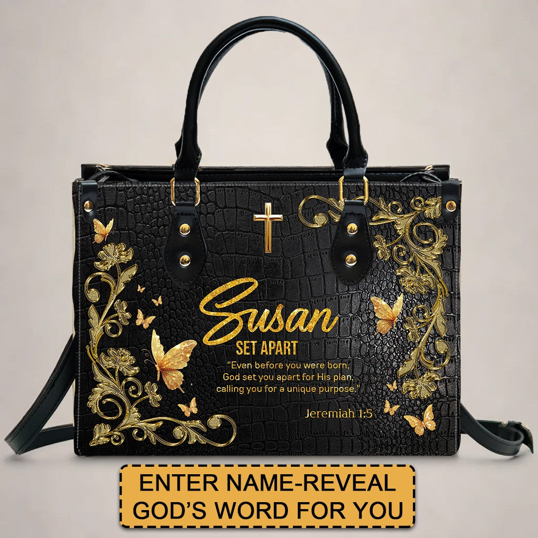 Personalized Christian Leather Handbag with Free Clutch – Custom Name & Bible Verse Meaning – Luxury Faith Gift for Women