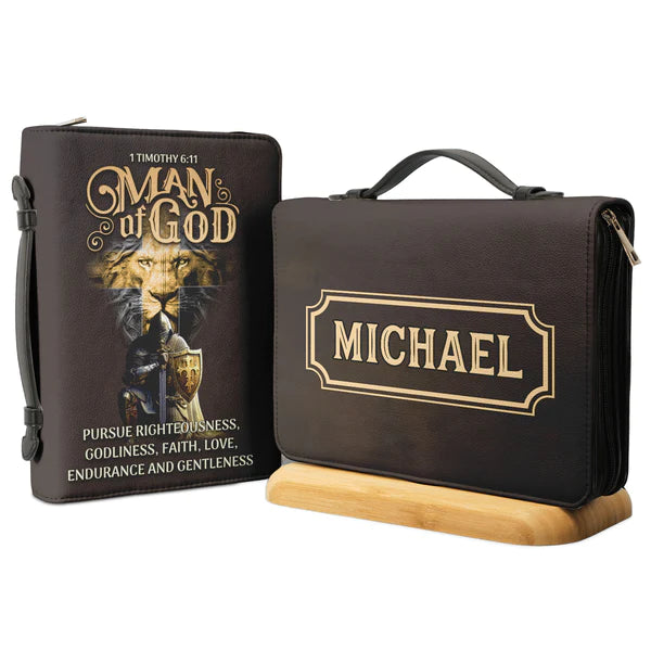 Christianart Bible Cover, Man Of God 1 Timothy 6 11 Lion Warrior, Personalized Gifts for Pastor, Gifts For Women, Gifts For Men. - Christian Art Bag