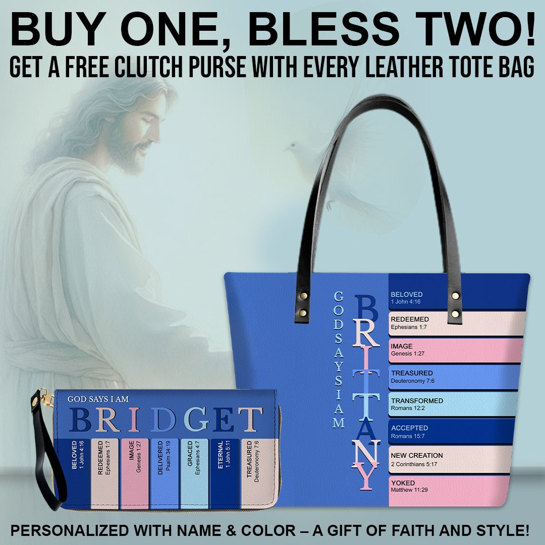 Uncover the sacred meaning of your name - Personalized Leather TOTE Bag Luxury – Free Clutch Purse Gift | CHRISTIANARTBAG
