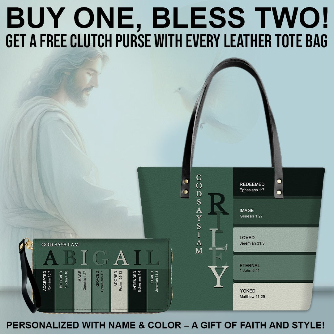 Uncover the sacred meaning of your name - Personalized Leather TOTE Bag Luxury – Free Clutch Purse Gift | CHRISTIANARTBAG