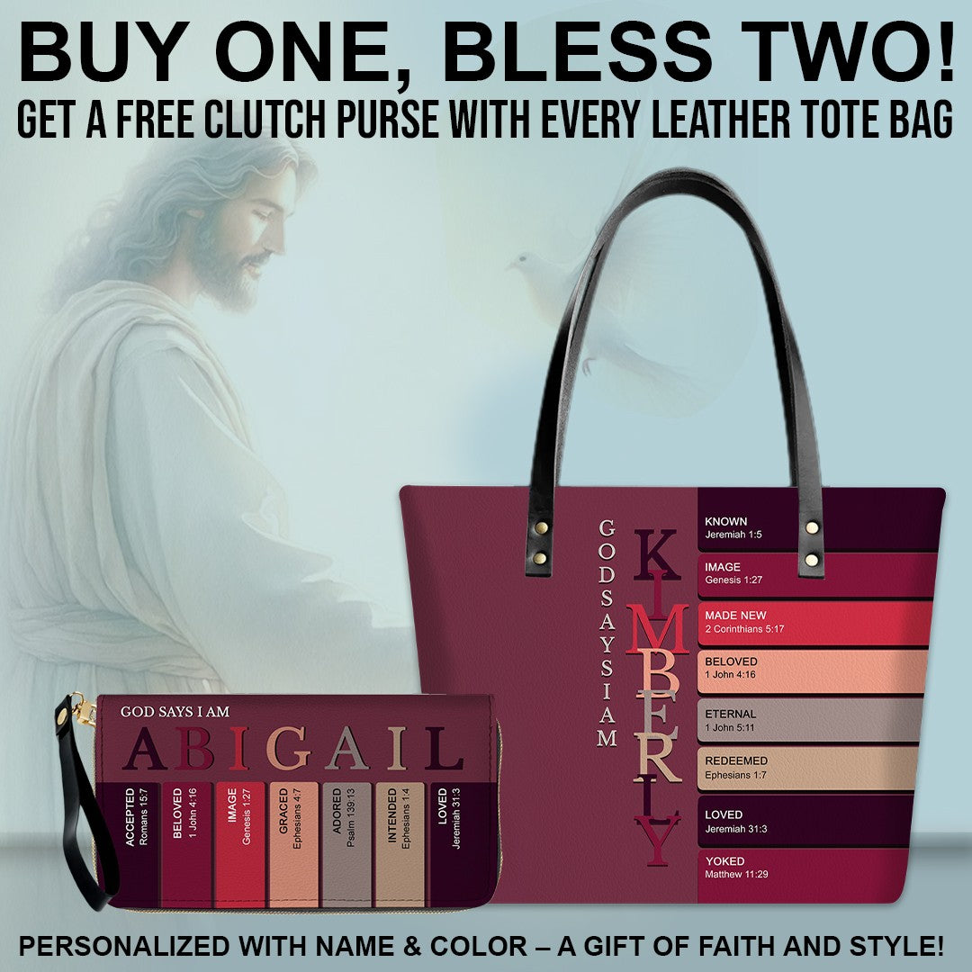 Uncover the sacred meaning of your name - Personalized Leather TOTE Bag Luxury – Free Clutch Purse Gift | CHRISTIANARTBAG