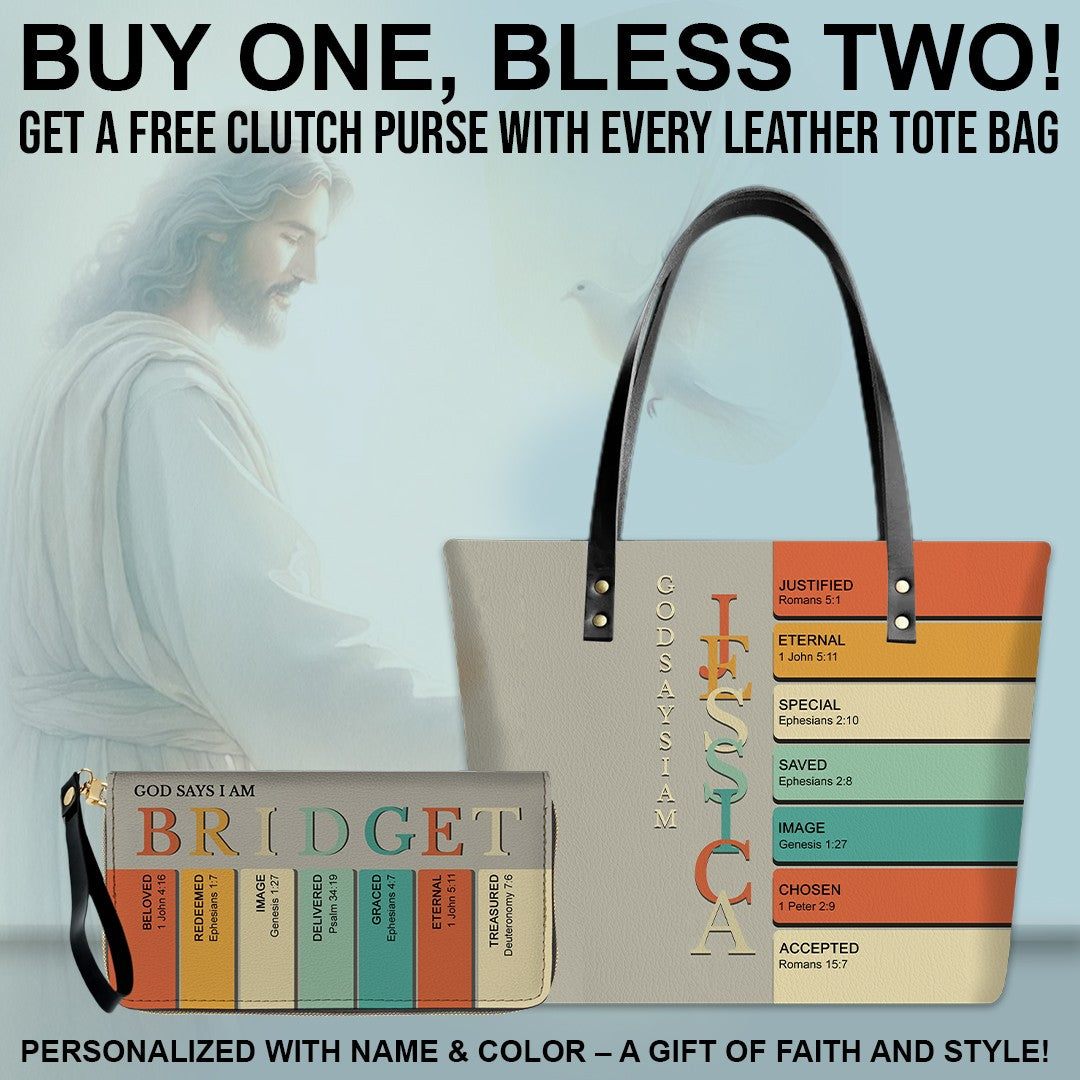 Uncover the sacred meaning of your name - Personalized Leather TOTE Bag Luxury – Free Clutch Purse Gift | CHRISTIANARTBAG