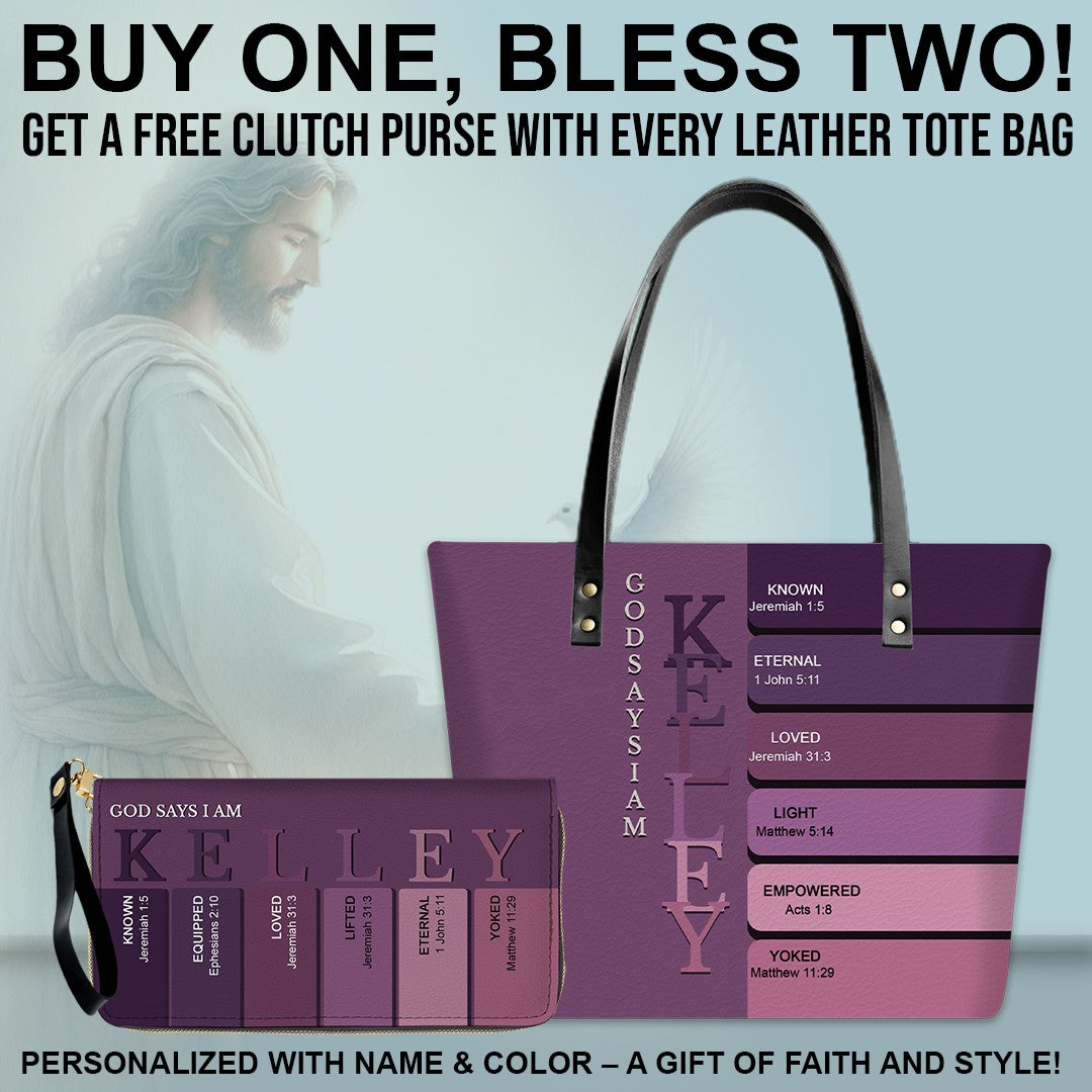 Uncover the sacred meaning of your name - Personalized Leather TOTE Bag Luxury – Free Clutch Purse Gift | CHRISTIANARTBAG