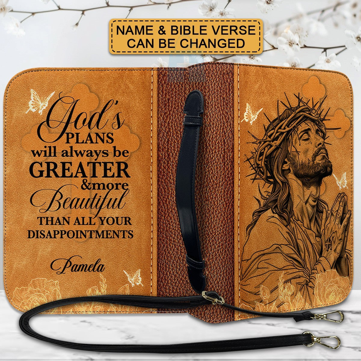CHRISTIANARTBAG Bible Cover - God’s Plans will always be Greater - Custom Name and Bible Verse - Personalized Bible Cover, CABBBCV014925