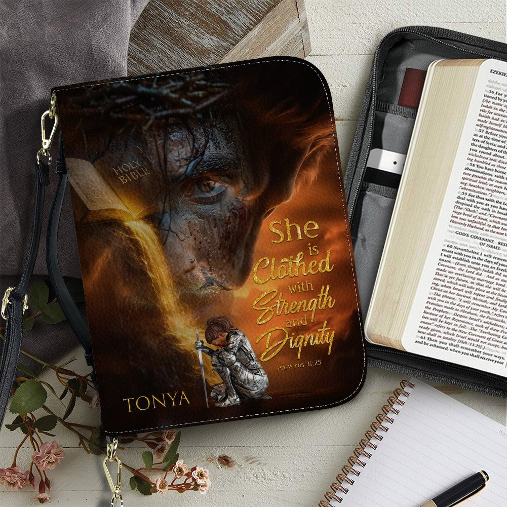 Personalized Bible Cover for Women – Lion of Judah & Warrior Design – Custom Name & Bible Verse – CHRISTIANARTBAG