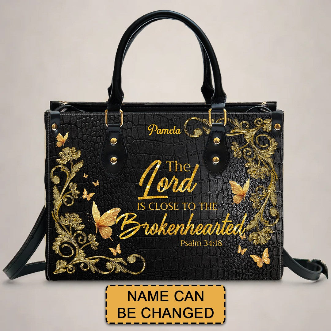 Personalized Leather Handbag – Healing from Grief – The Lord Is Close to the Brokenhearted – Psalm 34:18 | CHRISTIANARTBAG