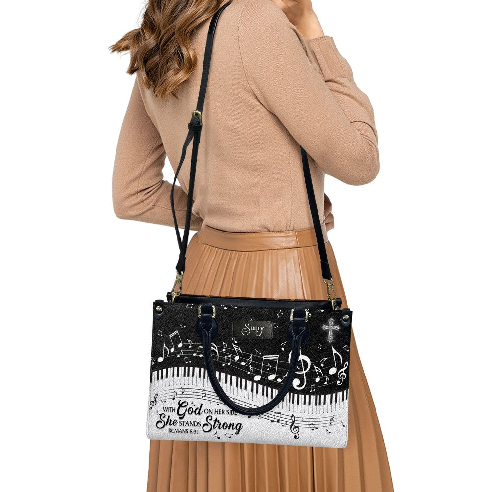 Christianartbag Handbags, With God on her side, she stands strong Romans 8 31, Handbag Design, Monogram Leather Handbag, Gifts for Women, CABLTB0122225