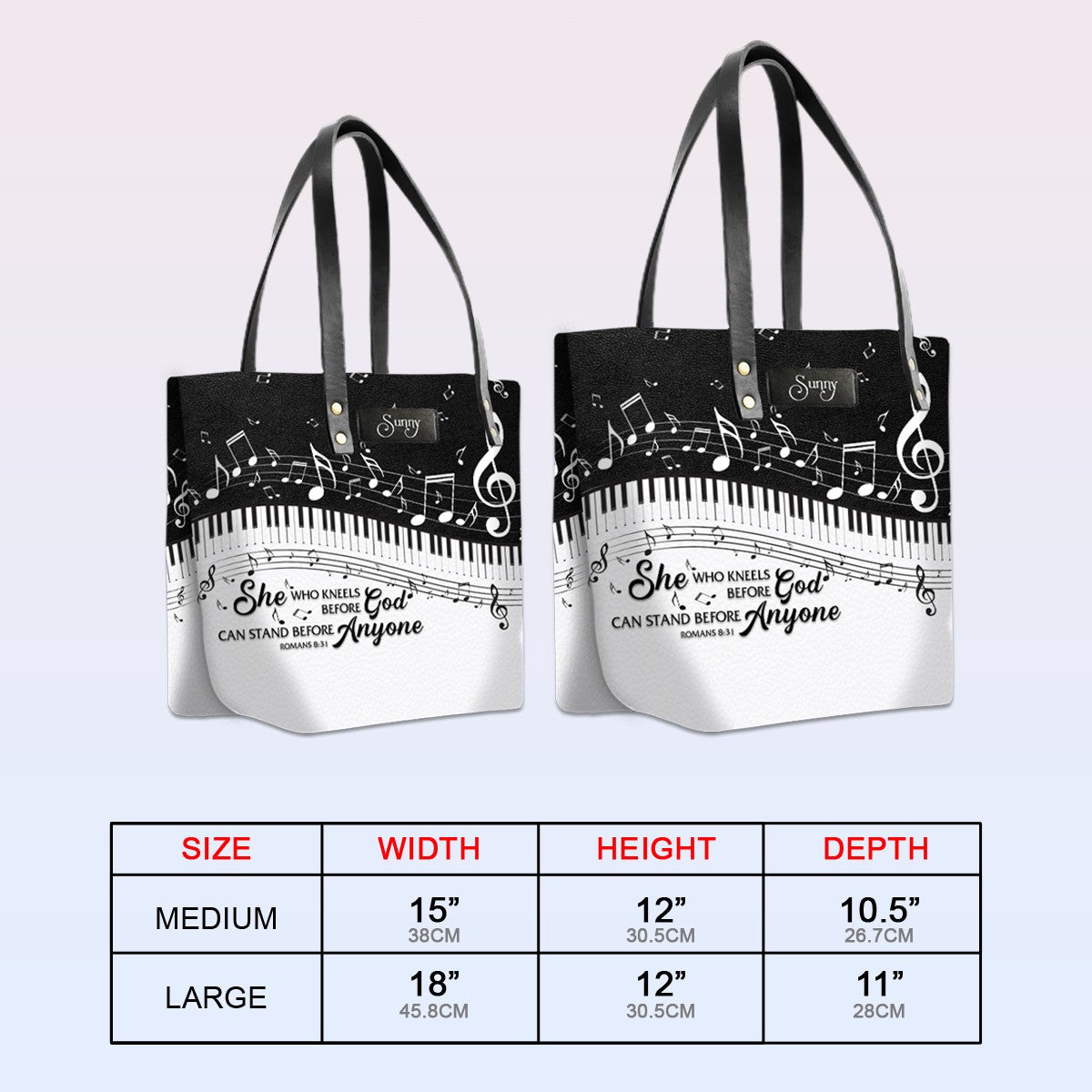 Personalized Leather Tote Bag with Bible Verses – She Who Kneels Before GOD Can Stand Before Anyone Romans 8 31 | CHRISTIANARTBAG Leather TOTE Bag