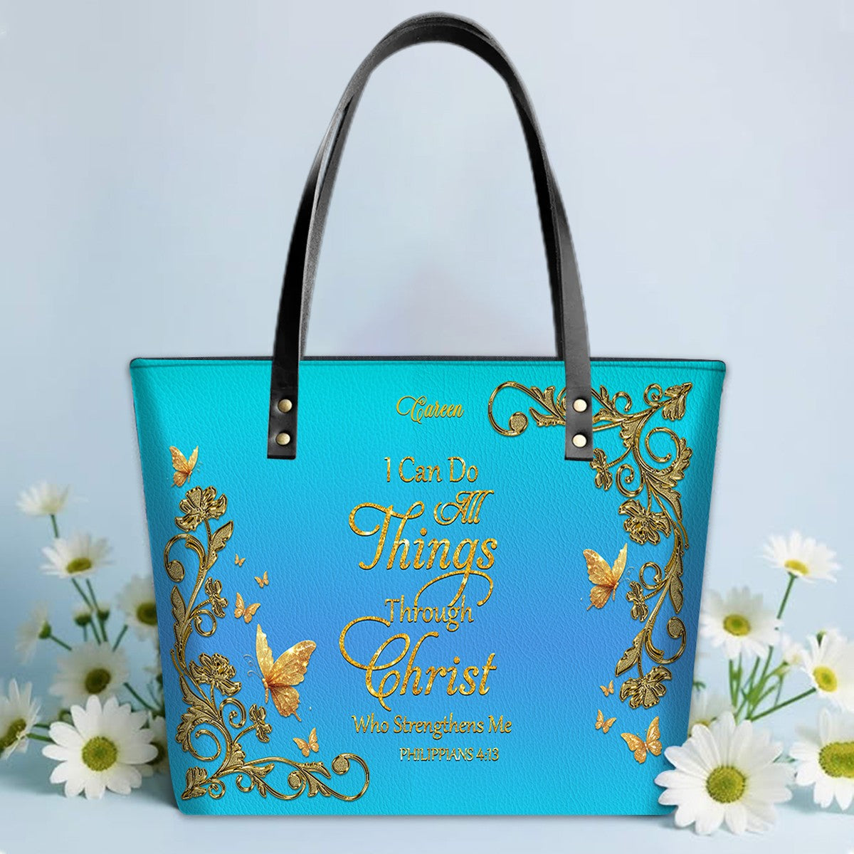 Personalized Leather Tote Bag with Bible Verses – Custom Faith-Inspired Leather TOTE Bag | CHRISTIANARTBAG CAB01040126