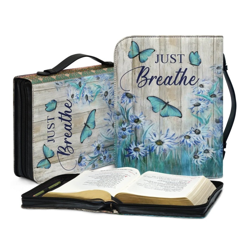 Christianartbag Bible Cover, Just Breathe Bible Cover, Personalized Bible Cover, Butterfly Flower Bible Cover, Christian Gifts, CAB01061123. - Christian Art Bag