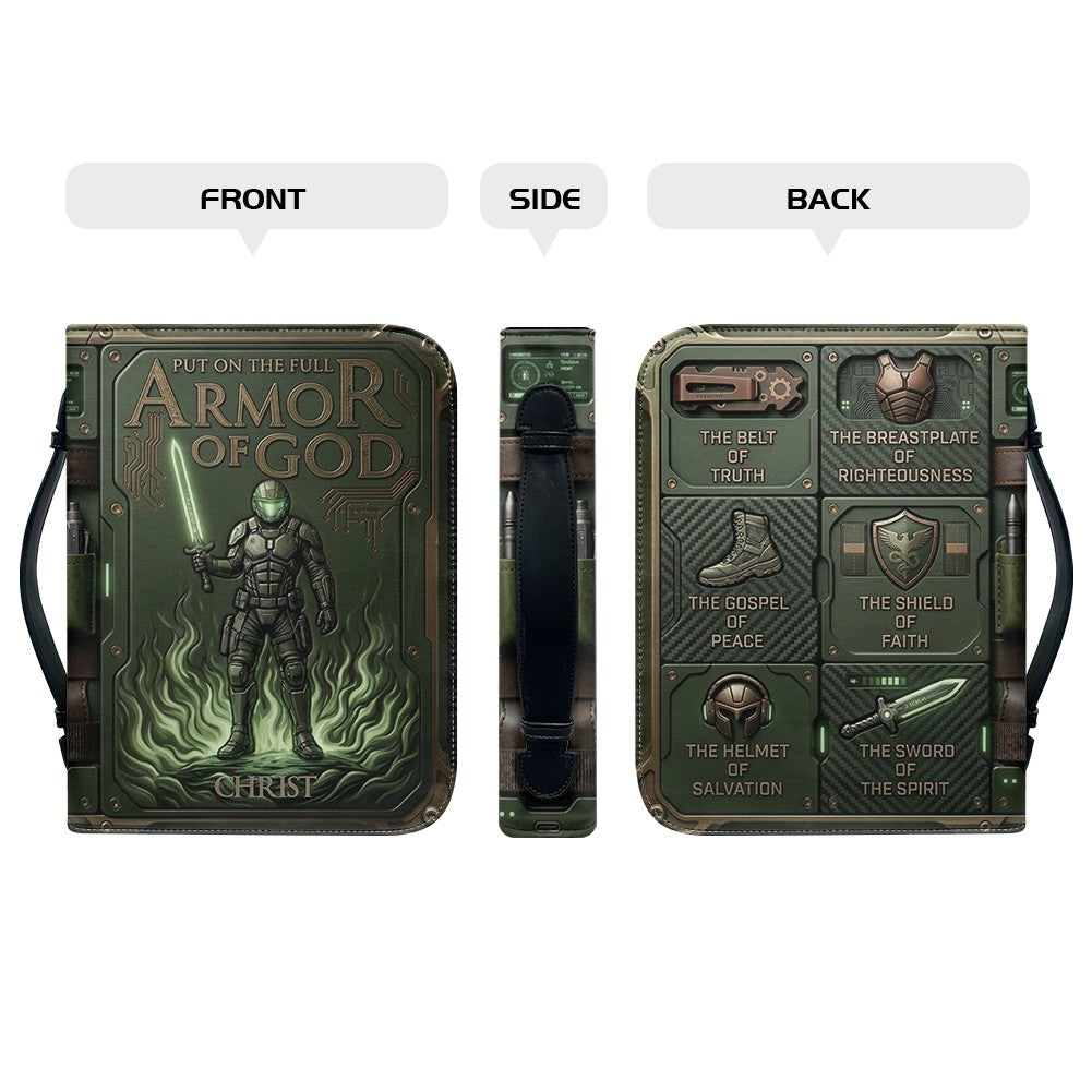 Personalized Bible Cover Armor of God | Custom Name Leather Bible Case with Handle | Christian Gift for Men Women | CHRISTIANARTBAG BLACK02060926