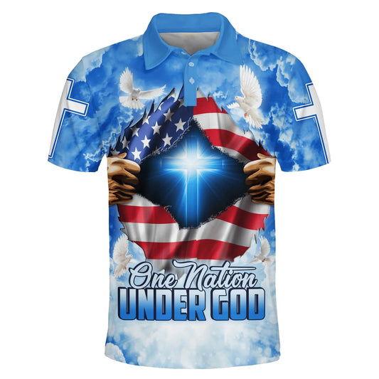 Christianartbag Polo Shirt, One Nation Under God Cross Polo Shirt, Christian Shirts & Shorts. - Christian Art Bag