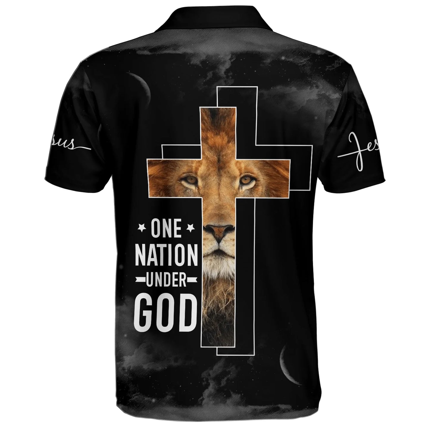 Christianartbag Polo Shirt, One Nation Under God Lion And Cross Polo Shirt, Christian Shirts & Shorts. - Christian Art Bag