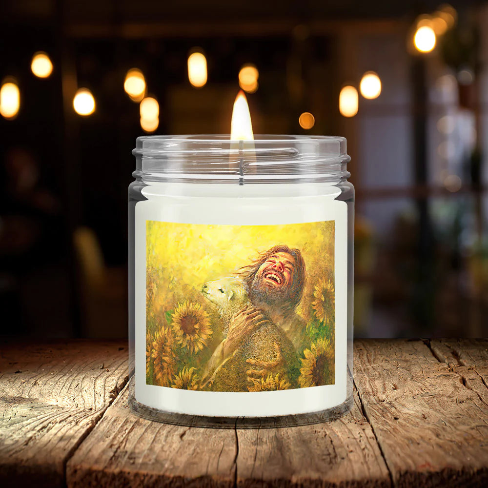 Christianartbag Candles, Jesus And Lamb Sunflower, Christian Candles, Bible Verse Candles, Natural Candle, Soy Wax Candle 9oz, Christmas Gift. - Christian Art Bag