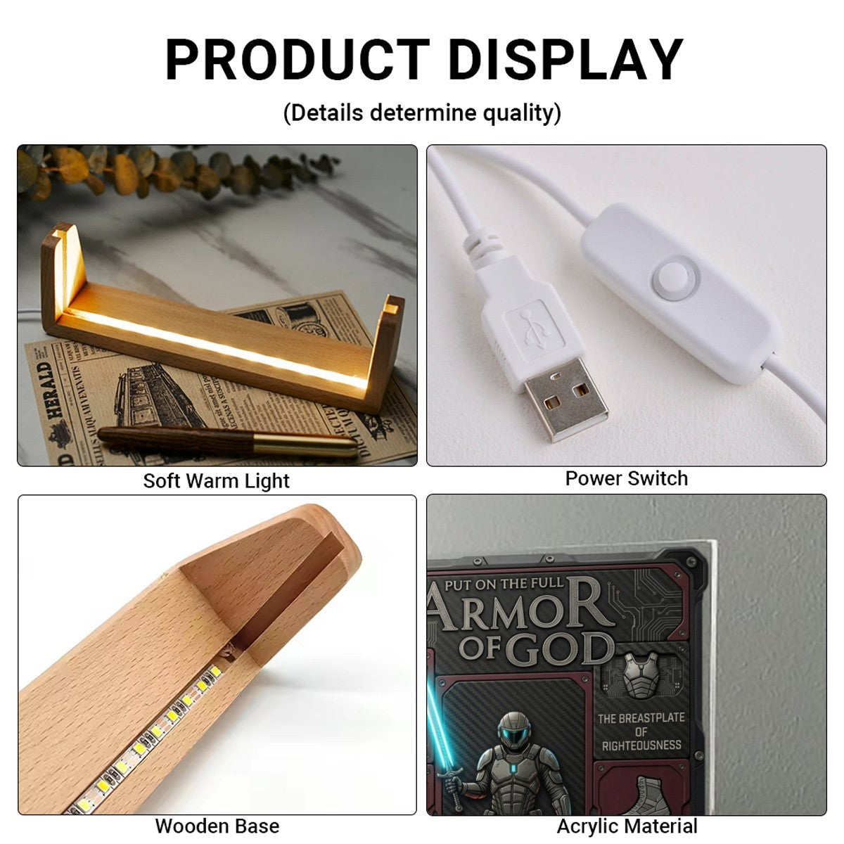 CHRISTIANARTBAG Personalized Armor of God Acrylic LED Light - Custom Tactical Christian Desk Decor, Sci-Fi Faith Gift for Son, Husband, Men
