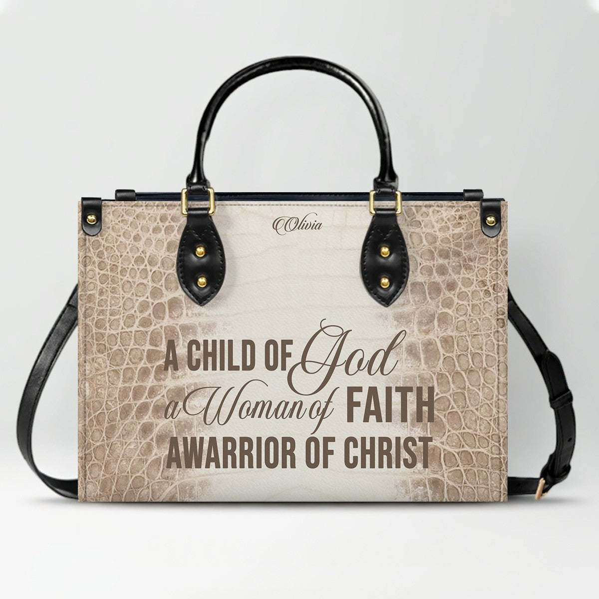 Personalized Christian Leather Handbag by CHRISTIANARTBAG – Custom Bible Verse Albino Alligator Purse, Faith-Inspired Luxury Gift for Women