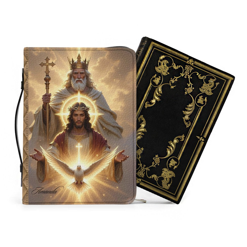 Personalized Holy Trinity Bible Cover, Jesus Christ & Holy Spirit Art Bible Case, Custom Name Religious Gift for Women Men, Leather Scripture Bag - CHRISTIANARTBAG