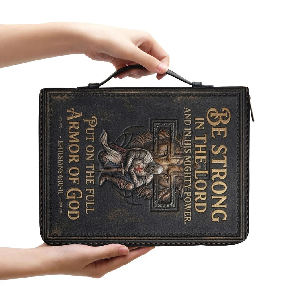 Personalized Bible Cover for Men - Armor of God Leather Case with Handle, Custom Name - CHRISTIANARTBAG 01081826