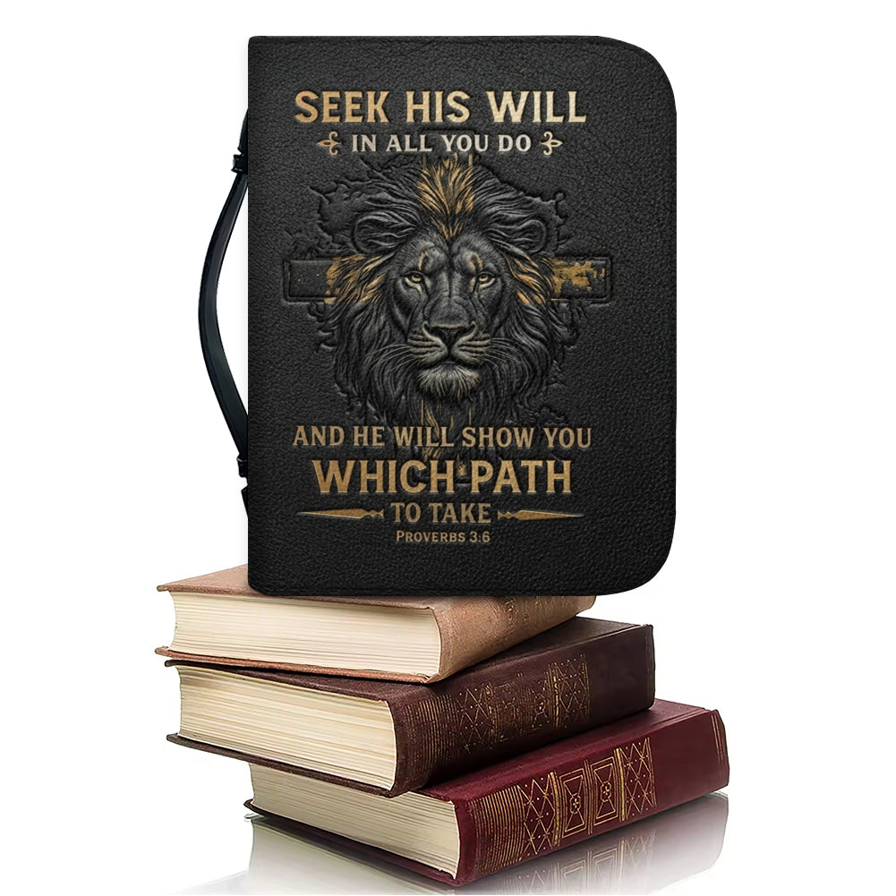CHRISTIANARTBAG Personalized Bible Cover for Men - Lion of Judah Proverbs 3:6 Leather Bible Case