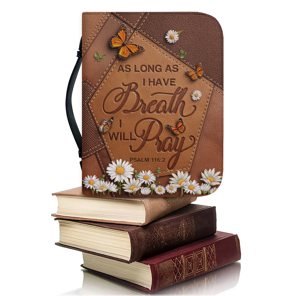 Inspirational Leather Bible Cover with Butterfly and Daisy Design - "Breath and Prayer" Verse - CHRISTIANARTBAG, CABBBCV01030324.