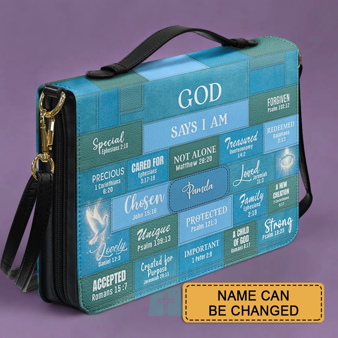 Personalized Christian Handbag – “God Says I Am” Scripture Tote Bag with Name Customization – Inspirational Bible Verse Purse for Women