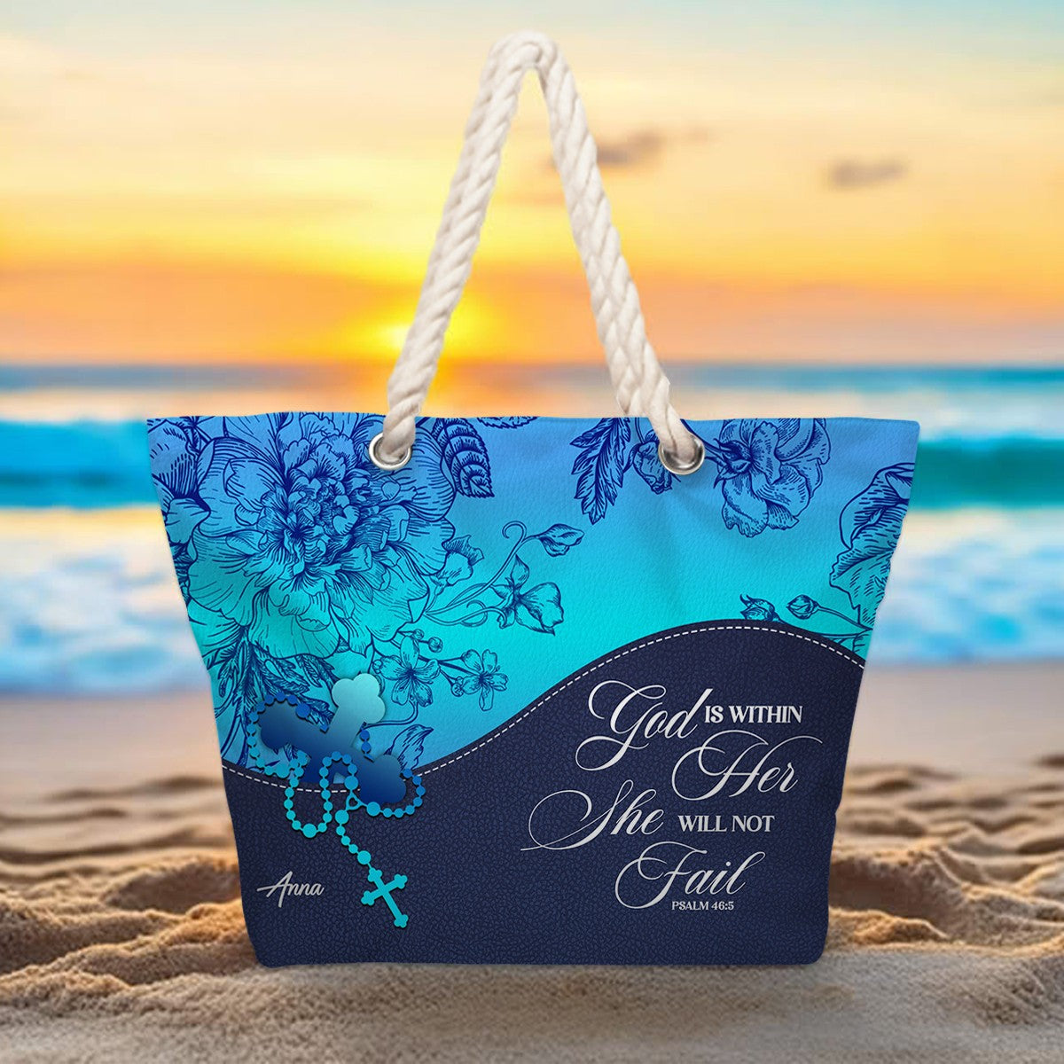 Christian Personalized Hemp Rope Beach Bag – Bible Verse Tote for Women | CHRISTIANARTBAG Faith Beach Bag Gift