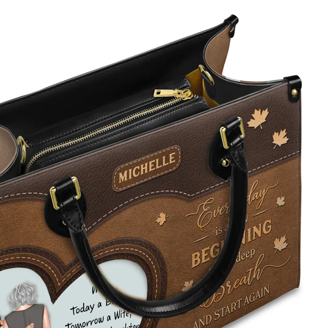 Customizable "Every Day is a New Beginning" Leather Handbag by CHRISTIANARTBAG