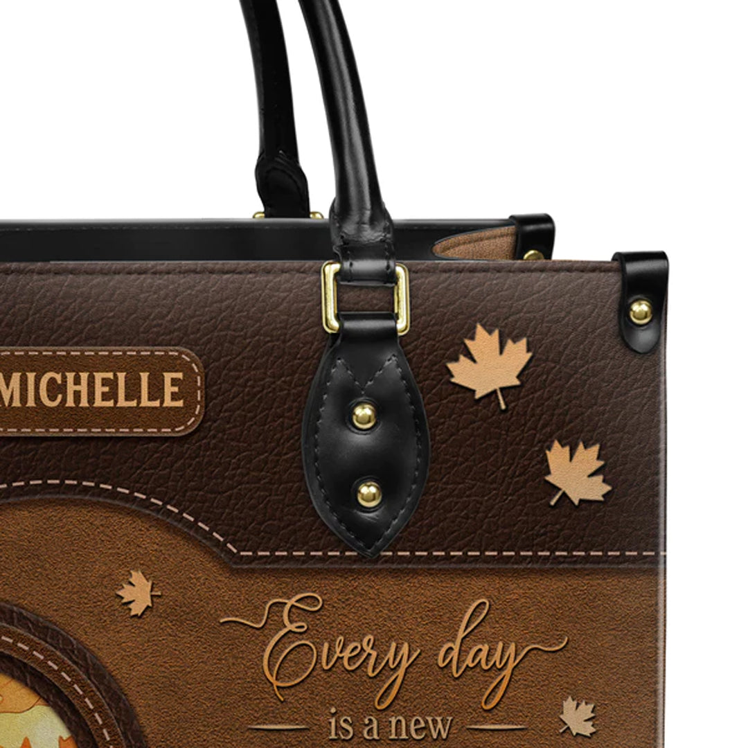 Customizable "Every Day is a New Beginning" Leather Handbag by CHRISTIANARTBAG