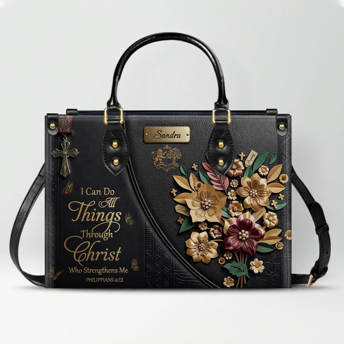 Custom Name Bible Verse Leather Handbag | Inspirational Christian Gift for Women | CHRISTIANARTBAG 01070826