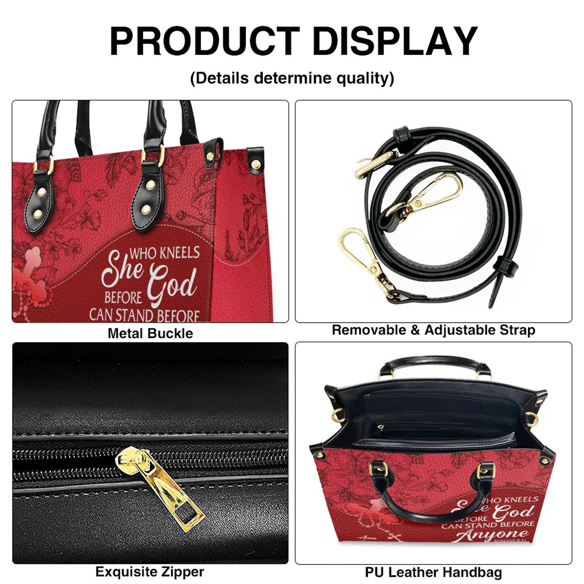 SET Personalized Christian Leather Handbag and Clutch Purse – Red Bible Verse Gift for Women of Faith | CHRISTIANARTBAG
