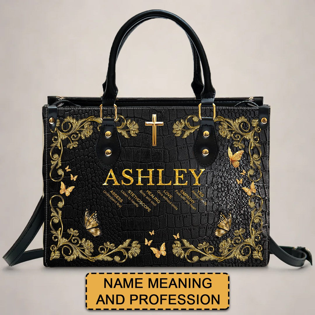 Personalized Leather Handbag for Teachers - Custom Name & Career Acrostic Alphabet Gift