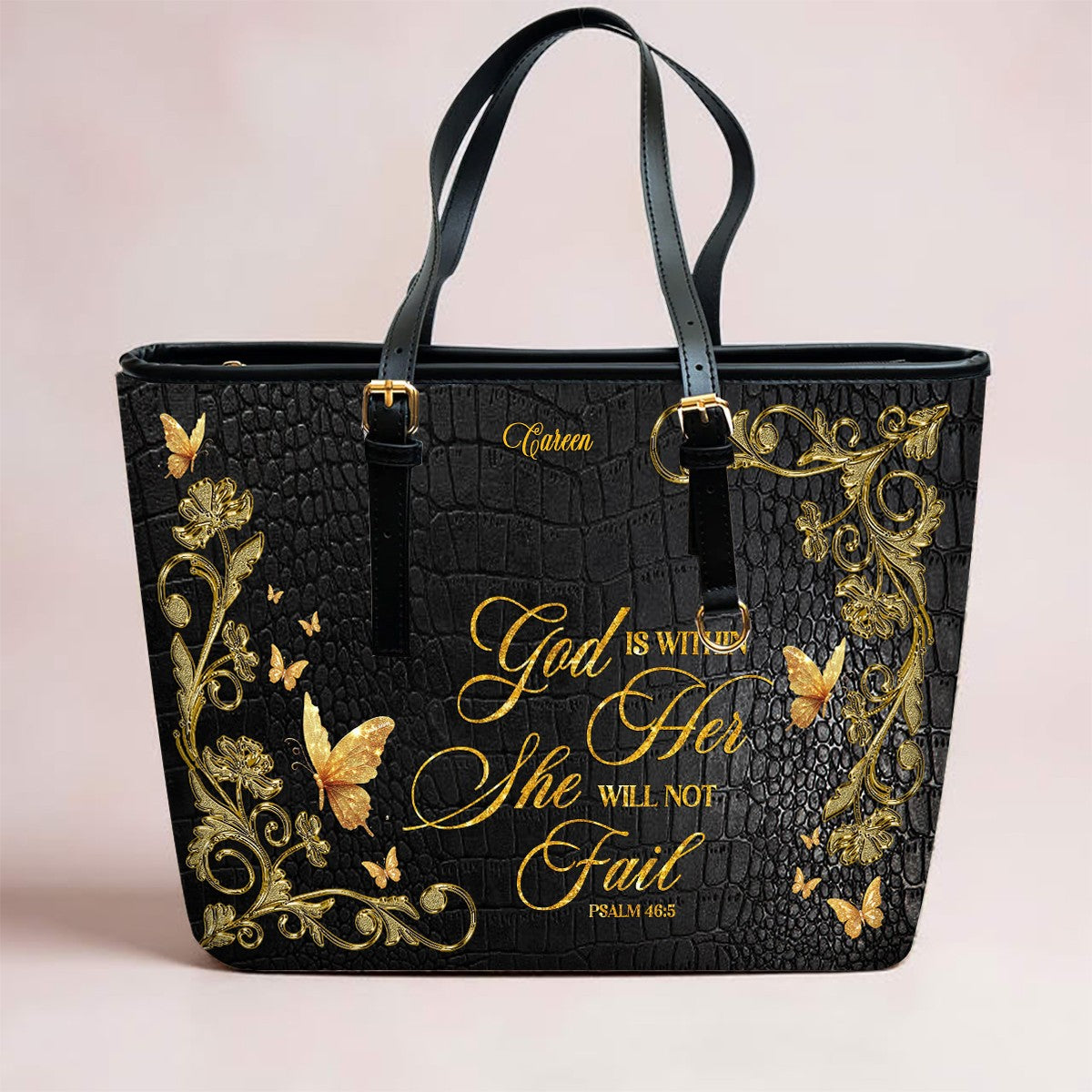 Personalized Leather Tote Bag with Bible Verses – Custom Faith-Inspired Leather TOTE Bag | CHRISTIANARTBAG Leather TOTE Bag CAB02122225
