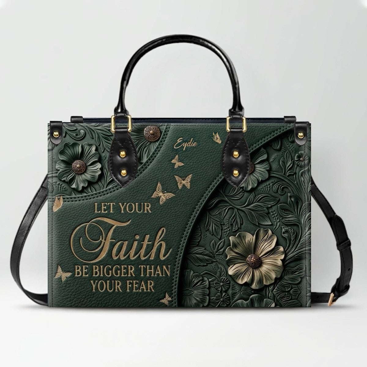 CHRISTIANARTBAG | Personalized Leather Handbag - Let Your Faith Be Bigger Than Your Fear - Custom Name Floral Leather Tote Bag CAB01080726
