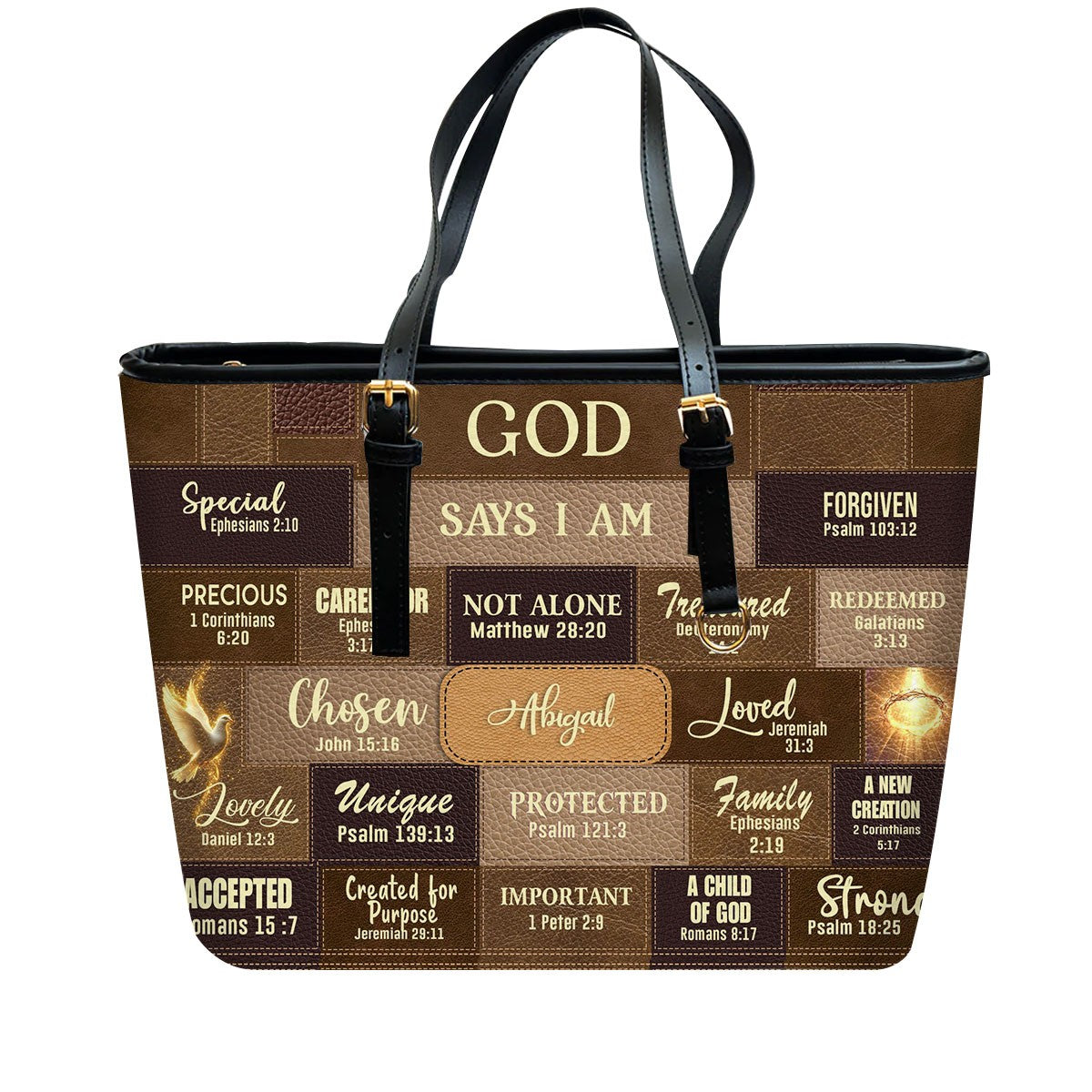 Personalized Christian Handbag – “God Says I Am” Scripture Tote Bag with Name Customization – Inspirational Bible Verse Purse for Women
