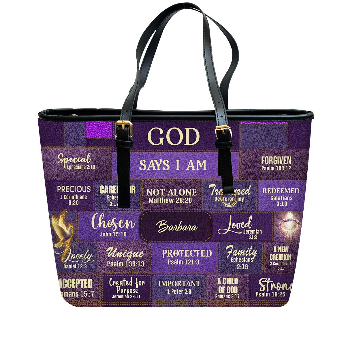 Personalized Christian Handbag – “God Says I Am” Scripture Tote Bag with Name Customization – Inspirational Bible Verse Purse for Women